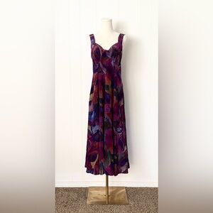 Vintage Black Cat Fashion Los Angeles 1980s Watercolor Maxi Dress